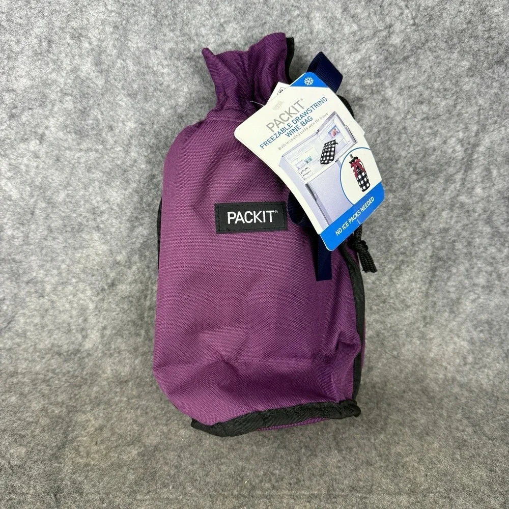 NWT‎ Packit Freezable Drawstring Wine Bag Cooler Insulated Purple Collapsible